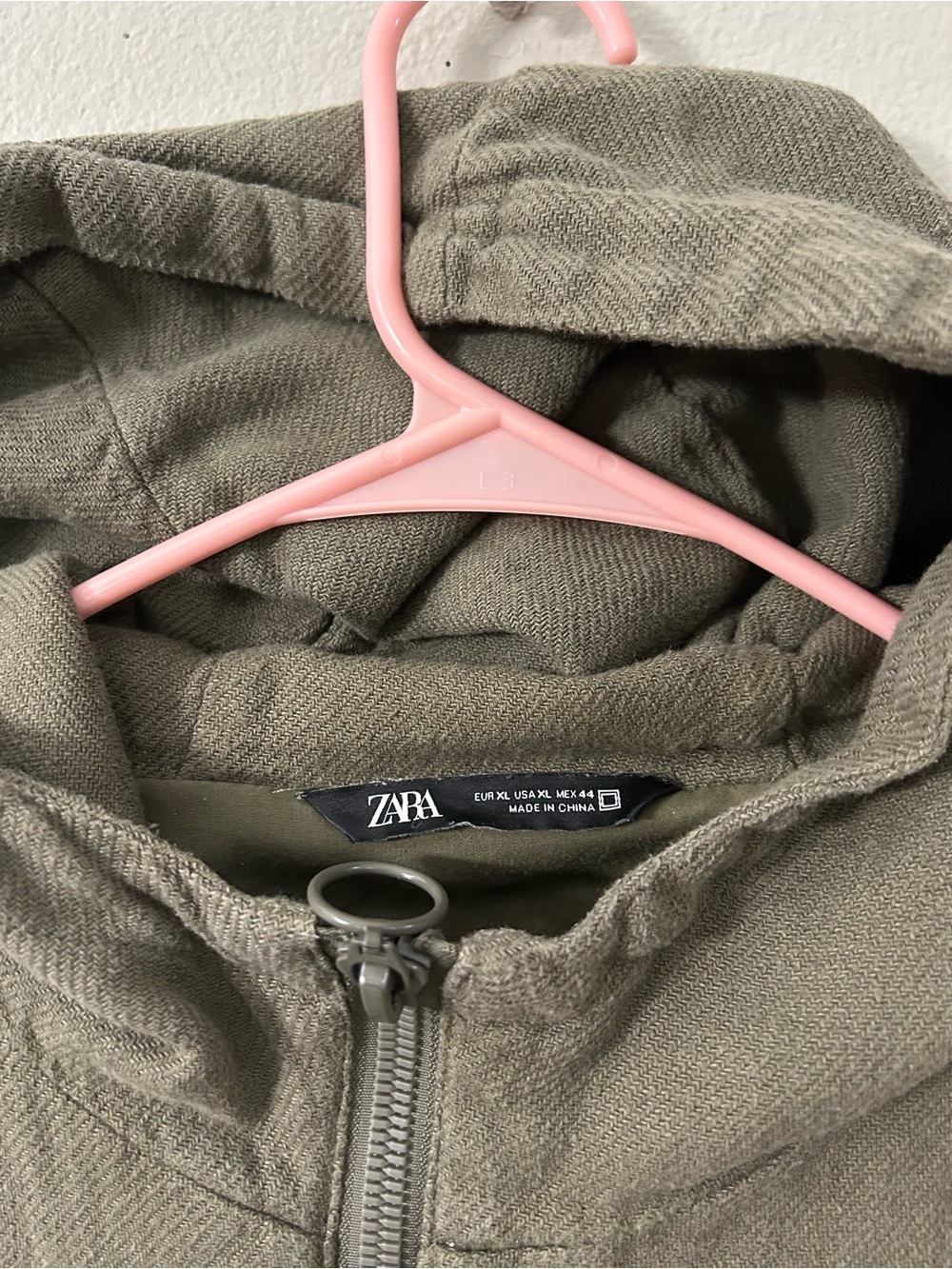 Zara Hooded Full Zip Olive Green Jacket Mens XL Cropped Long Sleeve Pockets - Picture 3 of 12